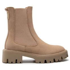 Sztyblety ONLY Shoes. Brązowe botki damskie ONLY Shoes, bez wzorów, bez obcasa, na płaskiej podeszwie, bez zapięcia. Za 279.99 zł.