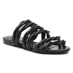 Klapki Eva Minge. Czarne klapki damskie Eva Minge, bez wzorów, bez obcasa, bez zapięcia. Za 369.99 zł.