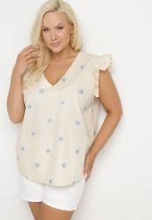 Beżowa Bluzka z Wiskozy w Kwiaty Tolamea. Brązowe bluzki damskie Born2be, l, bez wzorów, z jeansu, bez kołnierzyka, bez ramiączek. Za 49.99 zł.