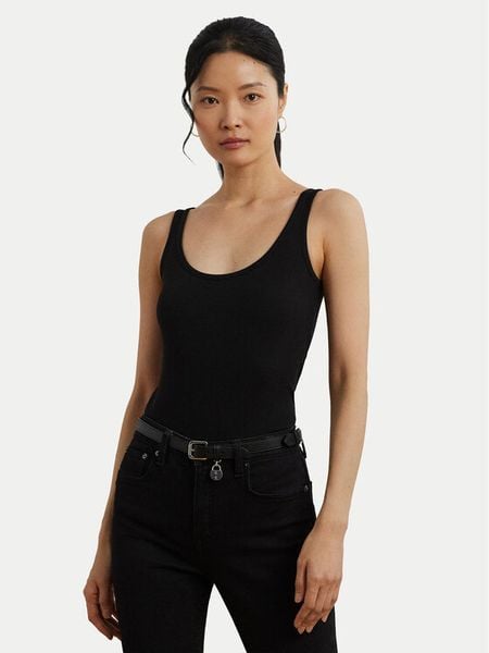 LAUREN RALPH LAUREN Top 200704777005 Czarny Slim Fit. Czarne topy damskie Lauren Ralph Lauren, s, bez wzorów, z bawełny, bez kołnierzyka, bez ramiączek. Za 219.99 zł.