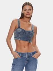 Tommy Jeans Top DW0DW17065 Niebieski Slim Fit. Niebieskie topy damskie Tommy Jeans, l, bez wzorów, z bawełny, bez kołnierzyka, bez ramiączek. Za 269.99 zł.