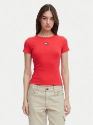 Tommy Jeans T-Shirt DW0DW17881 Czerwony Slim Fit. Czerwone t-shirty damskie Tommy Jeans, m, bez wzorów, z bawełny, bez kołnierzyka, bez ramiączek. Za 169.99 zł.