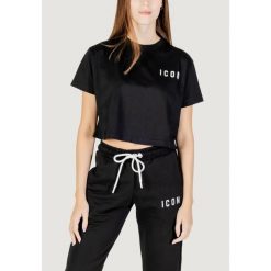 Koszulka crop top Kobieta ICON. Czarne topy damskie ICON, bez wzorów, z bawełny, bez kołnierzyka, bez ramiączek. W wyprzedaży za 186.75 zł.