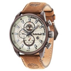 Zegarek Męski Timberland TBL14816JL. Brązowe zegarki męskie Timberland, bez wzorów, z materiału, ze stali. Za 844.05 zł.