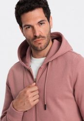 Ombre Rozpinana bawełniana bluza męska dresowa BASIC ciemnoróżowa V4 OM-SSBZ-0160 S. Czerwone bluzy męskie Ombre, m, bez wzorów, z bawełny, bez ramiączek, bez kaptura. Za 199.99 zł.