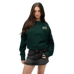 Bluza damska Superdry Athletic Essentials. Zielone bluzy damskie Superdry, s, bez wzorów, prążkowane, eleganckie, bez ramiączek, bez kaptura. Za 323.00 zł.