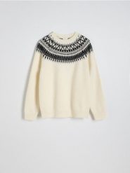 Sweter z wełną - złamana biel. Swetry męskie Reserved, l, bez wzorów, z dzianiny, bez kołnierzyka, bez ramiączek. W wyprzedaży za 159.99 zł.