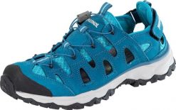 Sandały trekkingowe damskie Meindl Lipari Lady Comfort Fit. Niebieskie sandały damskie MEINDL, bez wzorów, z materiału, z okrągłym noskiem, bez obcasa, na płaskiej podeszwie, bez zapięcia. Za 669.99 zł.