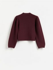 Sweter z bufiastymi rękawami - bordowy. Czerwone swetry nierozpinane damskie Reserved, l, bez wzorów, z dzianiny, bez kołnierzyka, bez ramiączek. Za 139.99 zł.