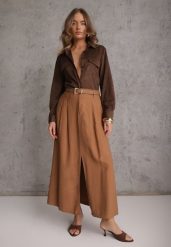 Brązowa Rozkloszowana Spódnica z Wiskozy Zdobiona Rozcięciem i Paskiem Urilia. Brązowe spódnice damskie Renee, na randkę, l, z aplikacjami, z koronki, eleganckie, maxi, rozkloszowane. Za 119.99 zł.