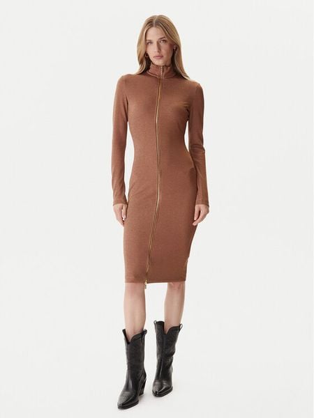 Just Cavalli Sukienka codzienna 79PAO905 J0251 Brązowy Slim Fit. Brązowe sukienki damskie Just Cavalli, na co dzień, xxs, bez wzorów, z syntetyku, bez kołnierzyka, bez ramiączek, proste. Za 839.99 zł.