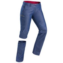 Spodnie trekkingowe damskie Forclaz Travel 100 2 w 1. Niebieskie spodnie sportowe damskie FORCLAZ, bez wzorów, z bawełny, sportowe, trekkingowe. Za 149.99 zł.
