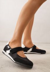 Czarne Tenisówki w Stylu Balerinek z Napisem Emitanela. Czarne obuwie sportowe damskie Born2be, bez wzorów, z jeansu, bez zapięcia, tenisowe. Za 89.99 zł.