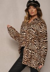 Brązowa Koszula Oversize z Wiskozy z Lnem Sanalinae. Brązowe koszule damskie Renee, bez wzorów, z jeansu, eleganckie, bez kołnierzyka, bez ramiączek. Za 69.99 zł.