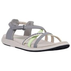 Sandały Damskie Perla. Białe sandały damskie Trespass, bez wzorów, z materiału, z otwartym noskiem, bez obcasa, na obcasie, bez zapięcia. Za 149.99 zł.