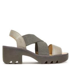 Sandały Fly London. Szare sandały damskie Fly London, bez wzorów, bez obcasa, na słupku, bez zapięcia. Za 509.99 zł.