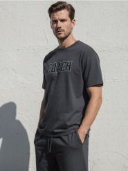 Bawełniana piżama dwuczęściowa z napisem - szary. Szare piżamy męskie Sinsay, l, bez wzorów, z bawełny, bez kołnierzyka, bez ramiączek. Za 49.99 zł.