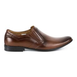 Lukas Buty męskie wizytowe wsuwane 284 brązowe. Brązowe buty wizytowe męskie bez wzorów, z jeansu, bez obcasa, bez zapięcia. Za 367.89 zł.