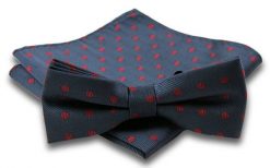 Granatowa Mucha w Czerwone Groszki, Kropki + Poszetka, Męska. Niebieskie krawaty i muchy Alties, bez wzorów, eleganckie. Za 54.00 zł.