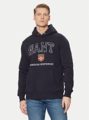 Gant Bluza 2044004 Granatowy Regular Fit. Niebieskie bluzy męskie GANT, m, bez wzorów, z bawełny, bez ramiączek, bez kaptura. Za 419.99 zł.