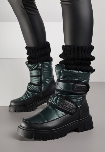 Ciemnozielone Śniegowce na Rzepy Theman. Zielone śniegowce damskie Born2be, za kostkę, bez zapięcia. Za 129.99 zł.