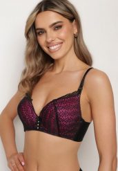Czarno-Fuksjowy Biustonosz Push-Up Ozdobiony Koronką Dimessta. Czarne biustonosze Born2be, bez wzorów, z jeansu. Za 34.99 zł.