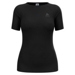 Koszulka termoaktywna damska Odlo Merino PW 140 Seamless BL Top Crew Neck SS. Czarne topy damskie ODLO, s, bez wzorów, sportowe, bez kołnierzyka, bez ramiączek. Za 356.99 zł.