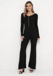Czarny Wiskozowy Kombinezon Bodycon z Prążkowaniem i Suwakiem Alnorema. Czarne sukienki damskie Born2be, bez wzorów, prążkowane, eleganckie, bez kołnierzyka, bez ramiączek, bodycon. Za 129.99 zł.