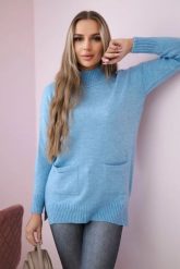 Sweter ze stójką błękitny. Niebieskie swetry nierozpinane damskie KESI, na zimę, l, bez wzorów, z wełny, klasyczne, bez kołnierzyka, plus size, bez ramiączek. Za 178.78 zł.