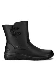 Rieker Botki Z7172-00 Czarny. Czarne botki damskie Rieker, bez wzorów, ze skóry, bez obcasa, na płaskiej podeszwie, bez zapięcia. Za 279.99 zł.