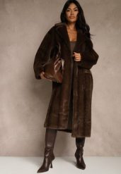 Brązowy Futrzany Płaszcz Oversize z Kieszeniami z Klapami Zellnessa. Brązowe płaszcze damskie Renee, l, bez wzorów, z futra, bez kołnierzyka, bez kaptura. Za 329.99 zł.