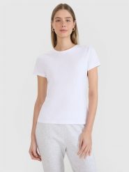 4F T-shirt slim z nadrukiem damski - biały XS. Białe t-shirty damskie 4F, xs, bez wzorów, z bawełny, klasyczne, bez kołnierzyka, bez ramiączek. Za 49.99 zł.