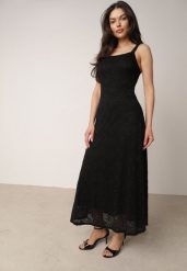 Czarna Taliowana Sukienka Koktajlowa z Koronki Ashelis. Czarne sukienki damskie Born2be, l, bez wzorów, z koronki, eleganckie, bez kołnierzyka, bez ramiączek. Za 199.99 zł.