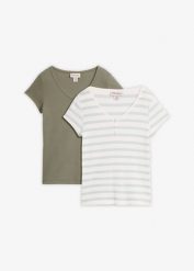 T-shirt z czystej bawełny organicznej (2 szt.). Białe t-shirty damskie bonprix, uniwersalny, bez wzorów, z bawełny, bez kołnierzyka, bez ramiączek. Za 49.98 zł.