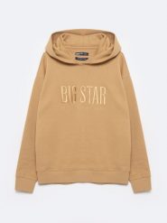 Bluza damska z kapturem z logo BIG STAR beżowa Larissa 801. Brązowe bluzy damskie BIG STAR, na jesień, l, bez wzorów, z bawełny, retro, bez ramiączek, z kapturem. W wyprzedaży za 179.99 zł.