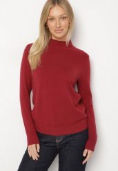 Bordowy Gładki Sweter z Półgolfem w Stylu Casual Unallia. Czerwone swetry nierozpinane damskie Born2be, m, bez wzorów, z jeansu, biznesowe, bez kołnierzyka, bez ramiączek. Za 59.99 zł.