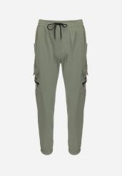Ciemnozielone Spodnie Joggery z Ozdobnymi Kieszeniami na Napy Lessalia. Zielone spodnie materiałowe męskie Born2be, bez wzorów. Za 79.99 zł.
