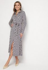 Niebieska Sukienka Koszulowa z Wiskozą i Paskiem w Geometryczny Wzór Erilvessa. Niebieskie sukienki damskie Born2be, na co dzień, l, bez wzorów, z wiskozy, eleganckie, bez kołnierzyka, bez ramiączek, midi, koszulowe. Za 169.99 zł.