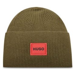 Czapka HUGO. Zielone czapki męskie Hugo, na zimę, bez wzorów. Za 269.99 zł.