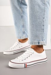 Biało-Czerwone Trampki z Niską Cholewką Lileva. Białe trampki i tenisówki damskie Born2be, bez wzorów, z jeansu, przed kostkę, bez zapięcia. Za 39.99 zł.
