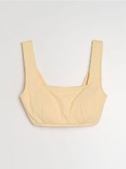 Strukturalna góra od bikini typu beach top - kremowy. Białe stroje kąpielowe damskie Sinsay, l, bez wzorów. Za 25.99 zł.