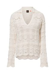 BOSS Orange sweter z dzianiny - Fyder Kobiety biały|beżowy, M. Białe swetry nierozpinane damskie BOSS Orange, m, bez wzorów, z bawełny, bez kołnierzyka, bez ramiączek. Za 599.95 zł.