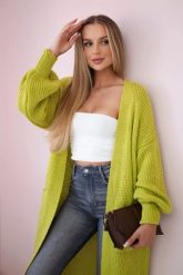 Sweter długi kardigan pistacjowy. Zielone kardigany damskie KESI, l, bez wzorów, z włókna, bez kołnierzyka, plus size. Za 175.65 zł.