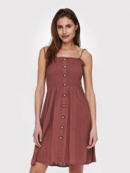 ONLY Sukienka letnia Annika 15193884 Brązowy Slim Fit. Brązowe sukienki damskie ONLY, na lato, bez wzorów, z wiskozy, bez kołnierzyka, bez ramiączek. Za 69.99 zł.