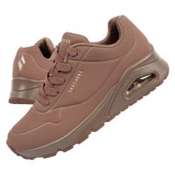 Buty sportowe damskie Skechers Uno Air. Brązowe obuwie sportowe damskie Skechers, bez wzorów, ze skóry, bez zapięcia, trekkingowe. Za 309.00 zł.