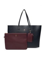 Tommy Hilfiger Torebka Th Icon Tote Mono AW0AW18174 Granatowy. Niebieskie shopperki damskie Tommy Hilfiger, bez wzorów, ze skóry, bez dodatków. Za 699.99 zł.