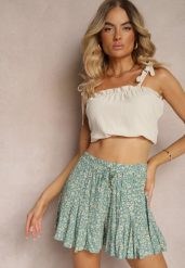 Jasnozielone Luźne Szorty z Wiskozy High Waist z Gumką w Talii Yoladia. Zielone szorty damskie Renee, bez wzorów, z materiału, z podwyższonym stanem. Za 14.99 zł.