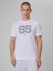 4F T-shirt regular z nadrukiem męski - biały M. Białe t-shirty męskie 4F, m, bez wzorów, z bawełny, bez kołnierzyka, bez ramiączek. Za 69.99 zł.