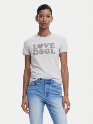 Desigual T-Shirt Love Dsgl 25SWTK10 Szary Regular Fit. Szare t-shirty damskie Desigual, s, bez wzorów, z bawełny, bez kołnierzyka, bez ramiączek. Za 109.99 zł.