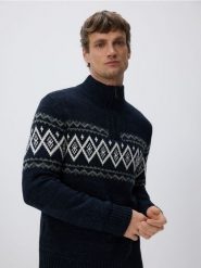 Sweter z golfem - granatowy. Niebieskie swetry męskie Reserved, l, bez wzorów, z dzianiny, bez kołnierzyka, bez ramiączek. Za 139.99 zł.